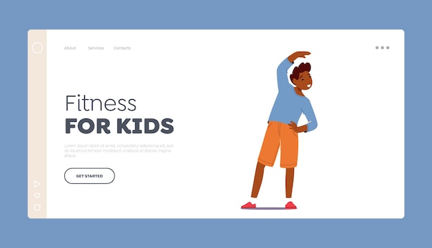 Fitness for Kids Landing Page Template Boy Doing Exercises Wellness Sport and Health Concept Preschooler Workout