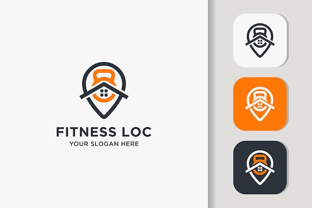 Fitness location logo design use concept pin house dumbbell