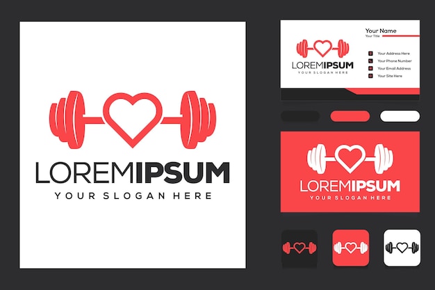 fitness logo barbell with love and business card