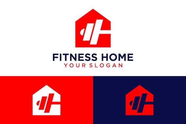 fitness logo design with home and barbell