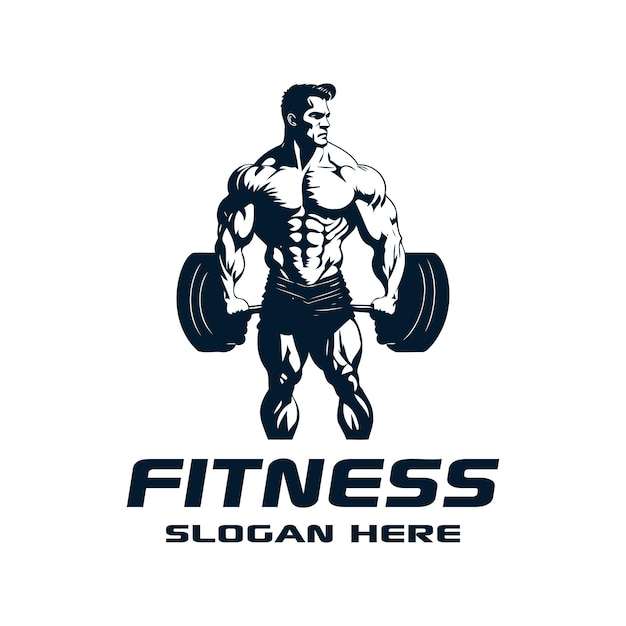 Fitness Logo Template Male Body Builder with Barbell