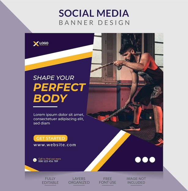 Fitness social media post template and web banner design