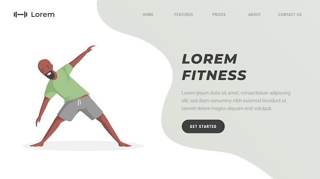 Fitness studio or online workout training landing page template man