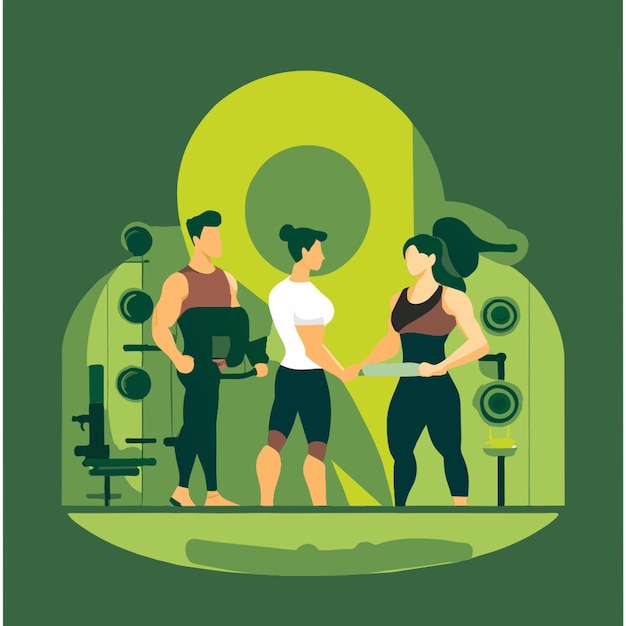 Vector fitness trainer with client vector illustration