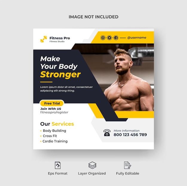 Fitness training instagram post or social media web banner template Premium Vector