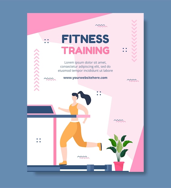 Fitness Training Poster Template Hand Drawn Cartoon Flat Illustration