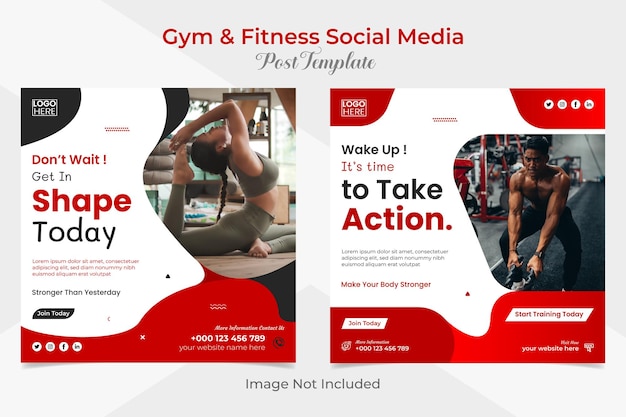 fitness training social media post and facebook and instagram post banner template design pack