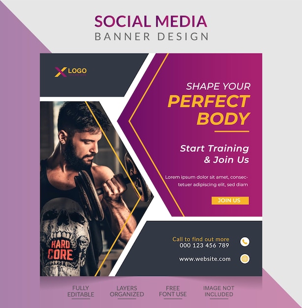 Fitness training social media web banner post template