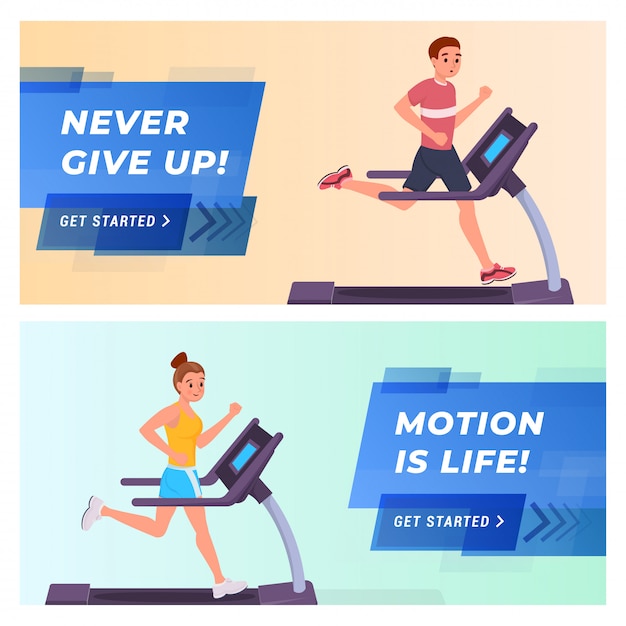 Fitness website landing page flat set