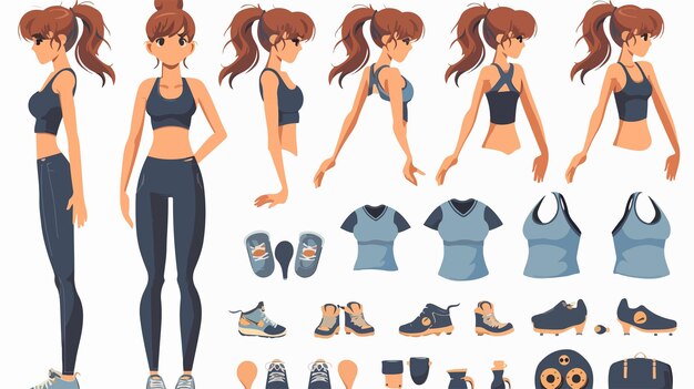 Vector fitness woman character constructor in sports gear