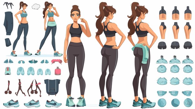 Vector fitness woman character constructor