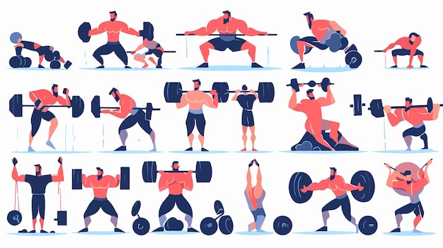 Fitness Workout and Weightlifting Gym Vector Set