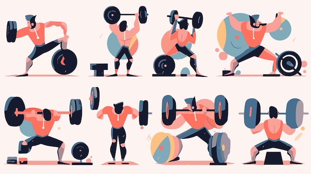 Fitness Workout and Weightlifting Gym Vector Set