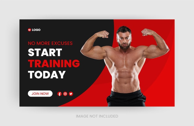 Fitness workout youtube channel thumbnail and web banner template