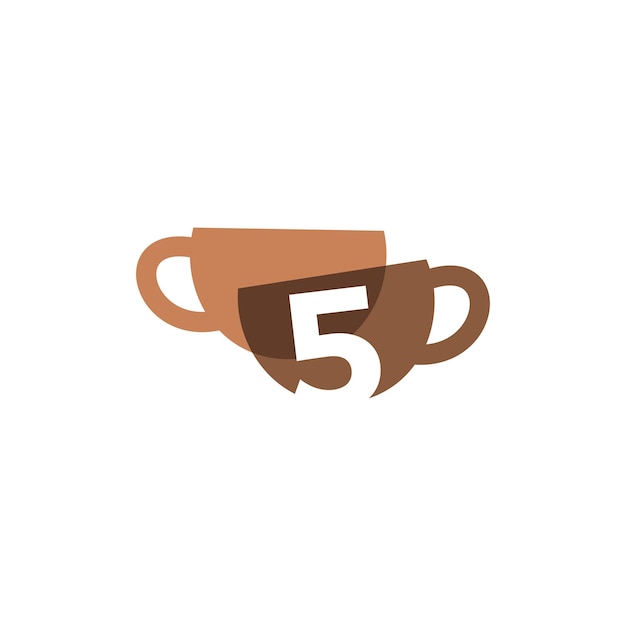 Five 5 number coffee cup overlapping color logo vector icon illustration