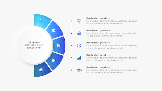 Five 5 Steps Options Round Business Infographic Modern Design Template