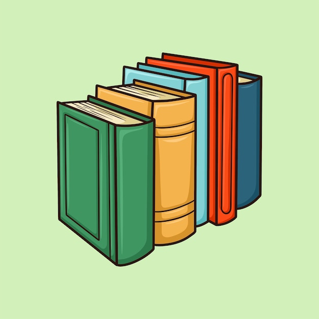 Five Books lined up Vector Cartoon Illustration