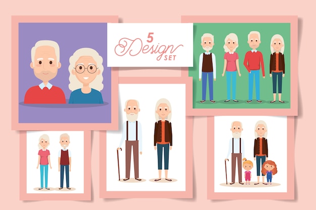 Five designs of grandparents with grandchildren