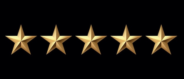 Five golden stars isolated on black background Rating stars icon black background