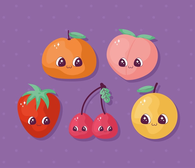 Five kawaii fruits