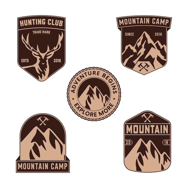 Five logos for mountain camp including one that says mountain club