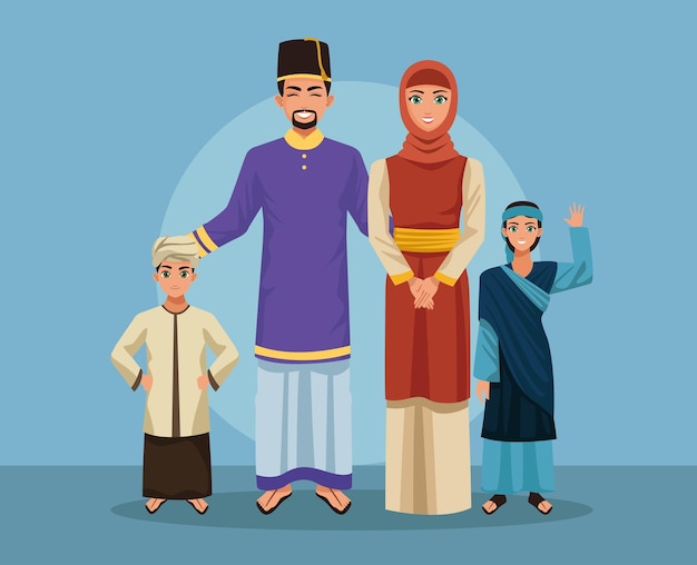 Five muslim family group