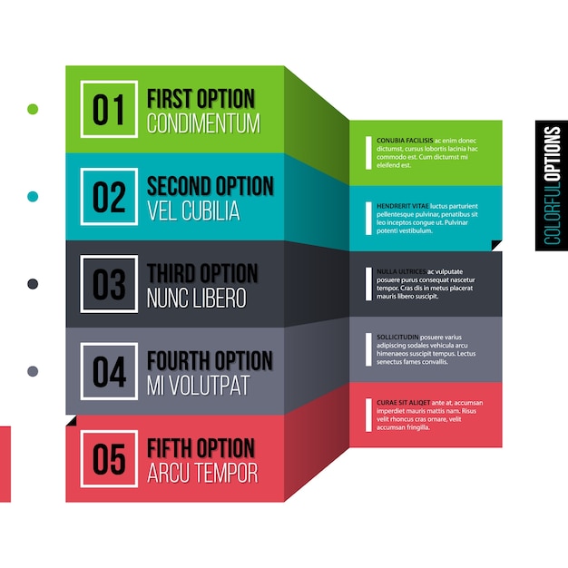 Five options in flat origami style on white isolated background