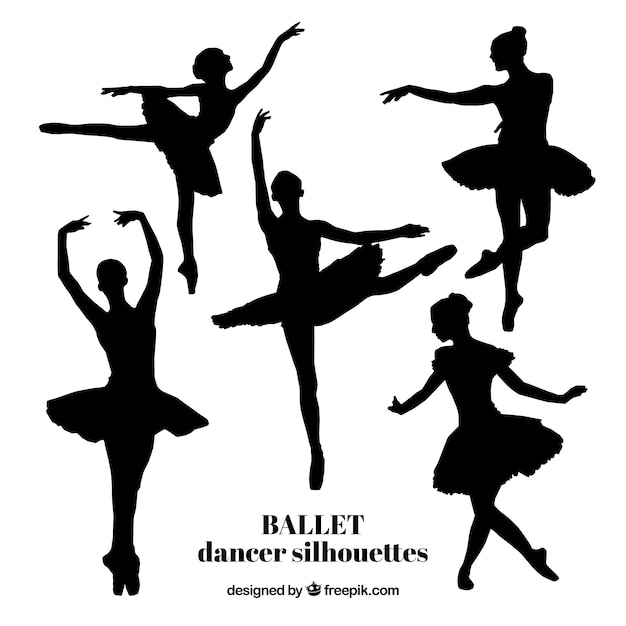 Vector five realistic ballet dancer silhouettes