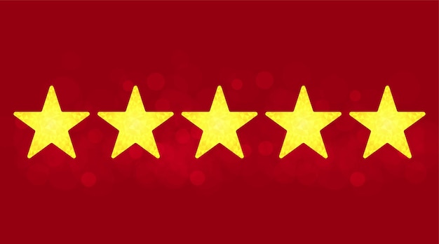 Five Star Product Quality Rating vector icon on red background