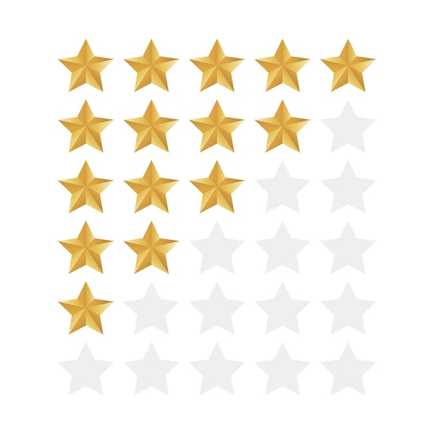 five stars rating icon set. Isolated quality rate status level for web or app. 