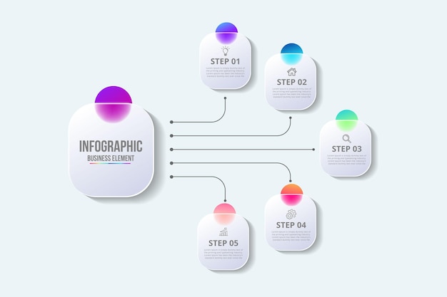 Five step glassmorphism creative infographic template design