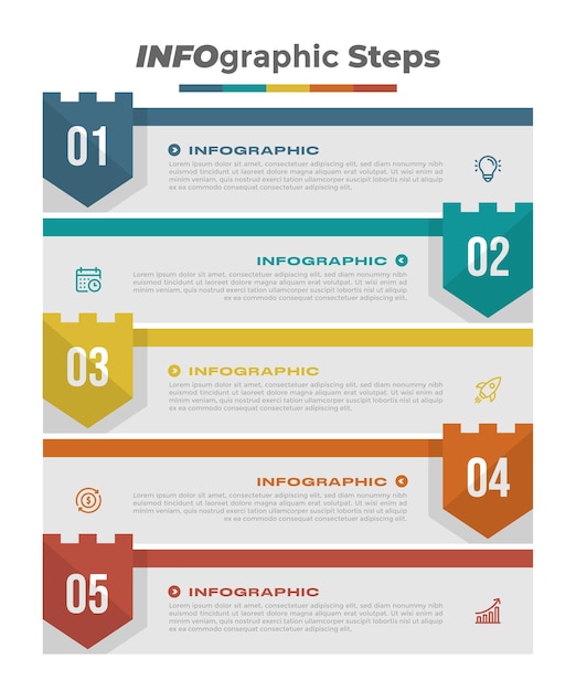 Five Steps Colour Business Strategic Infographic Template