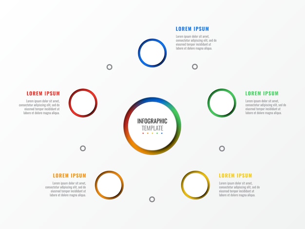 five steps design layout infographic template with round 3d realistic elements process diagram