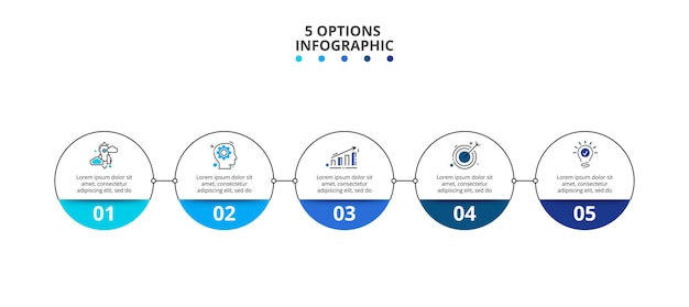 Five thin lines circle with color elements. Infographic elements for business template presentation.