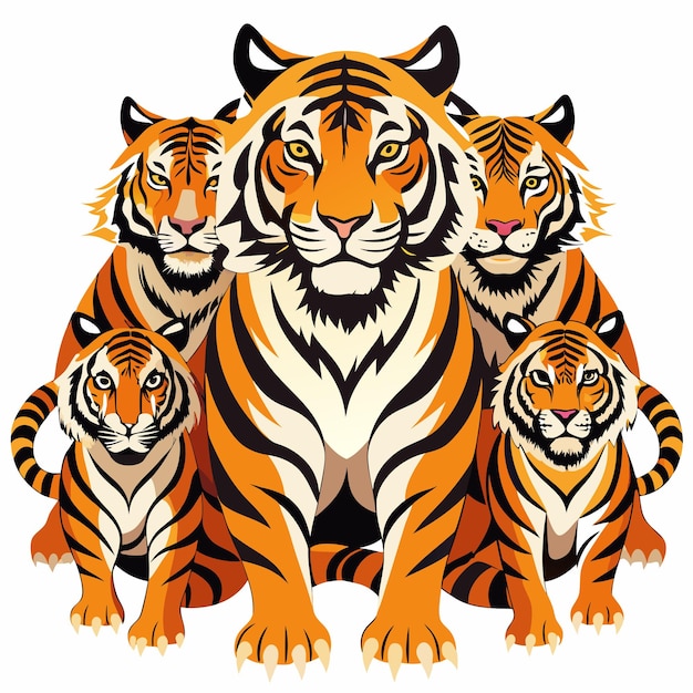 Five Tigers Sitting in a Circle One in Front