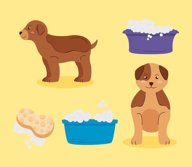 Five washing pets set icons