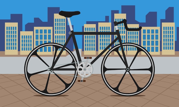 Fixed Gear Bike on City Illustration