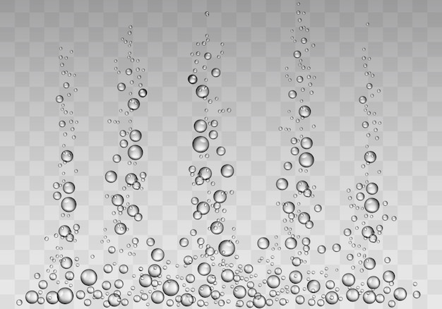 Vector fizzing underwater air bubbles on transparent background vector