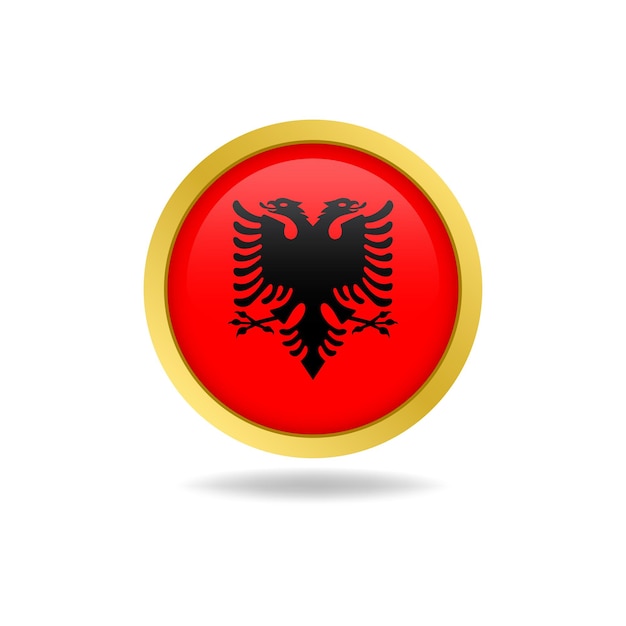 Vector flag of albania with golden frame circle round glossy button vector design