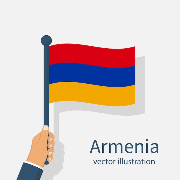 Flag armenia holding in hand man Vector illustration flat design Isolated on white background