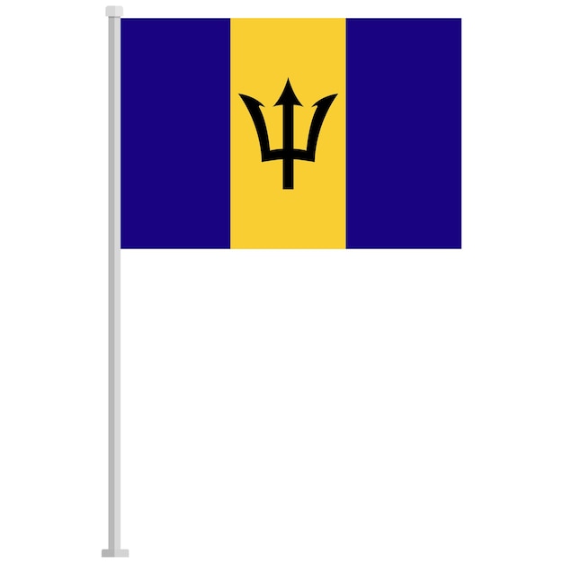 Flag of Barbados with silver pole flat icon isolated on white background