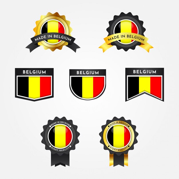 Vector flag of belgium with emblem badge labels