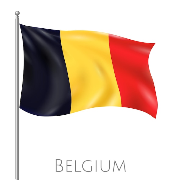 A flag of Belgium with a red and yellow background and a black border The flag is waving in the win