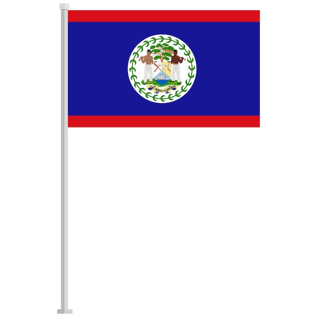 Flag of Belize with silver pole flat icon isolated on white background