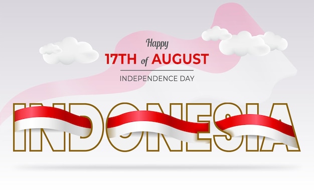 Flag bubble effect in indonesian text for indonesian independence day vector premium