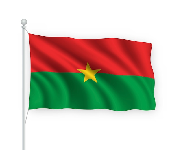 flag Burkina Faso on flagpole Isolated on white