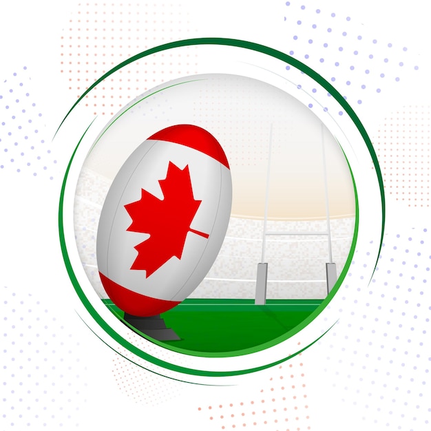 Flag of Canada on rugby ball. Round rugby icon with flag of Canada.