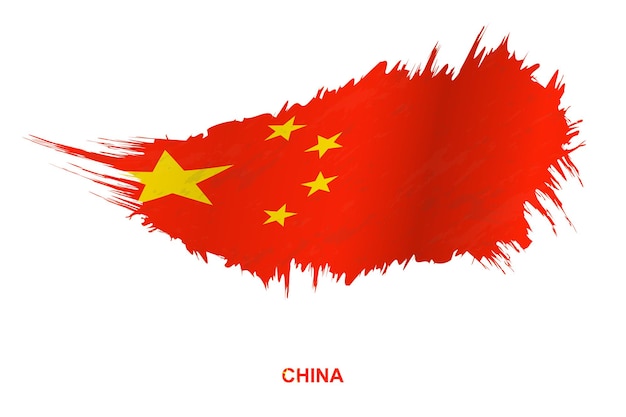 Flag of China in grunge style with waving effect, vector grunge brush stroke flag.