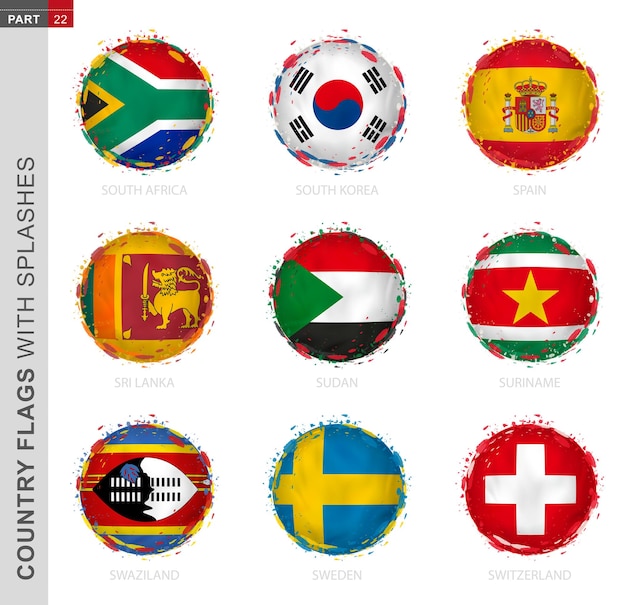 Flag collection round grunge flag with splashes 9 vector flags