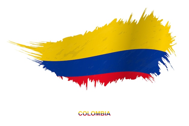 Flag of Colombia in grunge style with waving effect, vector grunge brush stroke flag.